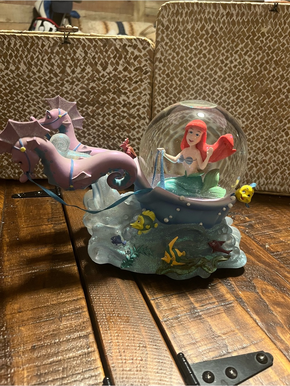 Disney Ariel Musical Snow Globe with Pink Seahorse Carriage & Teal Tail